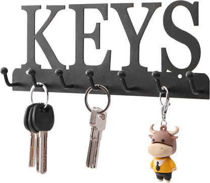 Lixgifts Key Holder Wall Mounted Key Hooks for Wall Decorative with 7 Hooks Black Metal Key Organizer Rack Hanger for Entryway, Front Door, Hallway, Office 10X3.7 inches