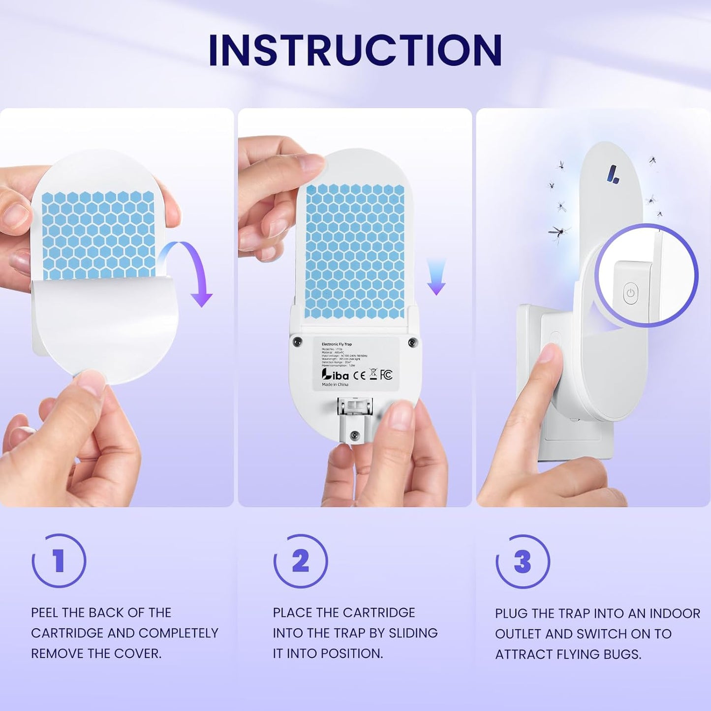 LiBa Fly Trap Indoor for Home, Plug-in Flying Insect Trap for Flies, Fruit Flies, Moths, Gnats, Mosquito Killer Insect Catcher Fly Tapper with 3 Refill Glue Cards for Home Office