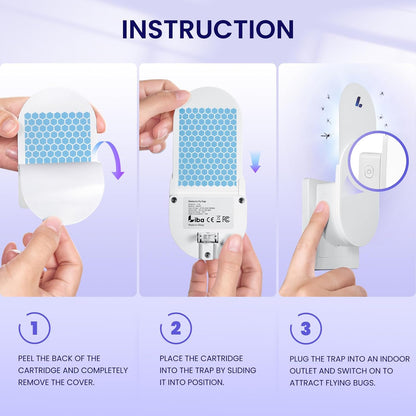 LiBa Fly Trap Indoor for Home, Plug-in Flying Insect Trap for Flies, Fruit Flies, Moths, Gnats, Mosquito Killer Insect Catcher Fly Tapper with 3 Refill Glue Cards for Home Office