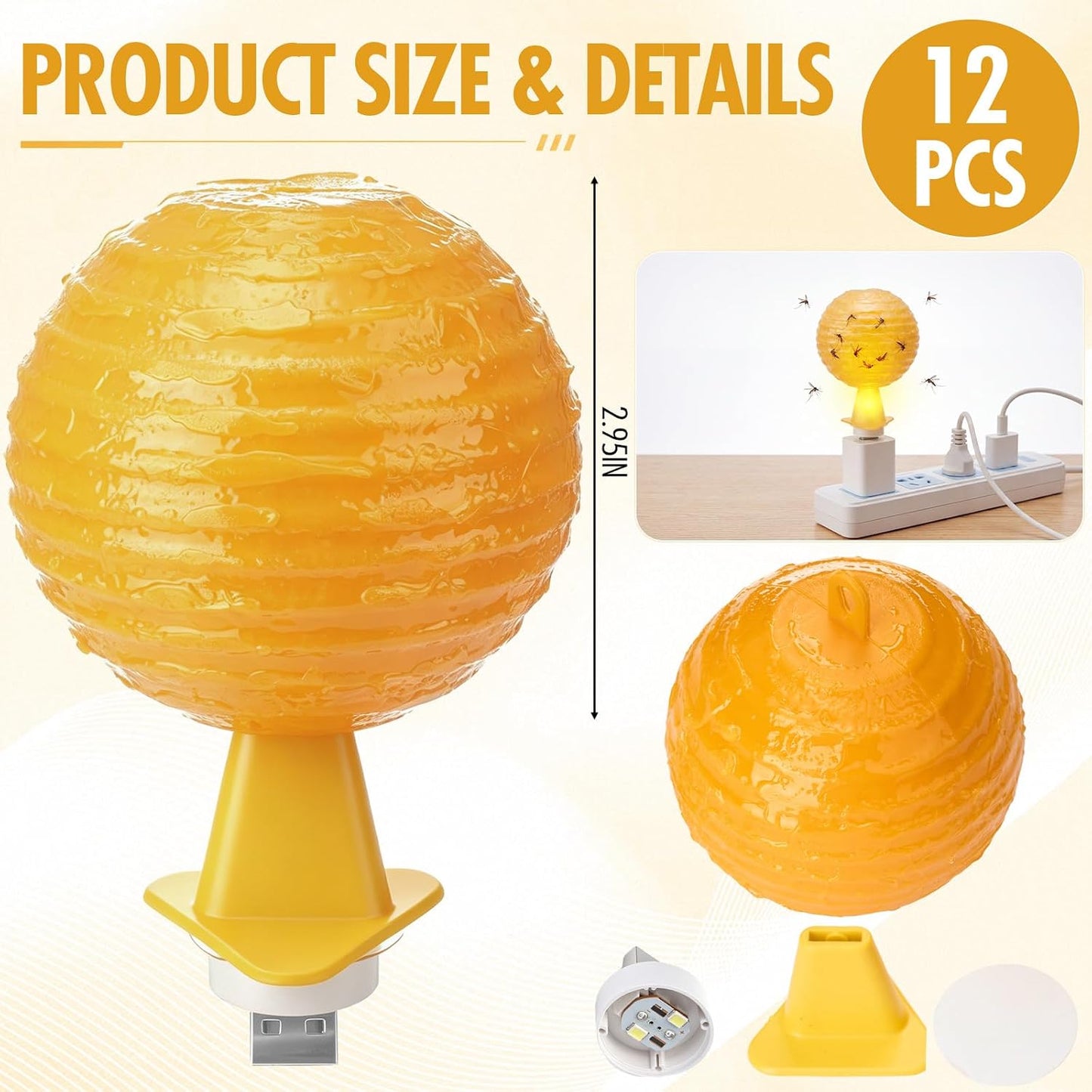 12 Pcs Yellow Sticky Fly Trap Balls Indoor with Light Fruit Fly Gnat Killer 360° Sticky Glue Ball for Indoor Outdoor Plants Gnat Catching, Kitchen, House Plants, Bathroom, Drain