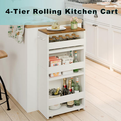 MARTY Slim Rolling Storage Cart 4-Tier Kitchen Cart with Wheels, Laundry Room Storage with Handle Slide Out Utility Cart Shelving Unit Organizer Trolley for Narrow Places Bathroom Small Corner, Black