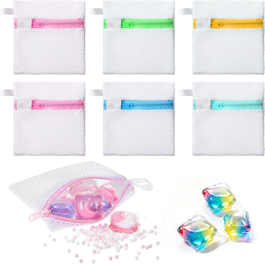 Mesh Laundry Bags for Delicates Washing 6 PCS Machine Bag Travel Laundry Lingerie Bags, Soap Foaming Organizers and Storage, Pods Scented Beads Washing Pouch,Mesh Wash Zipper Hanging Net Bag