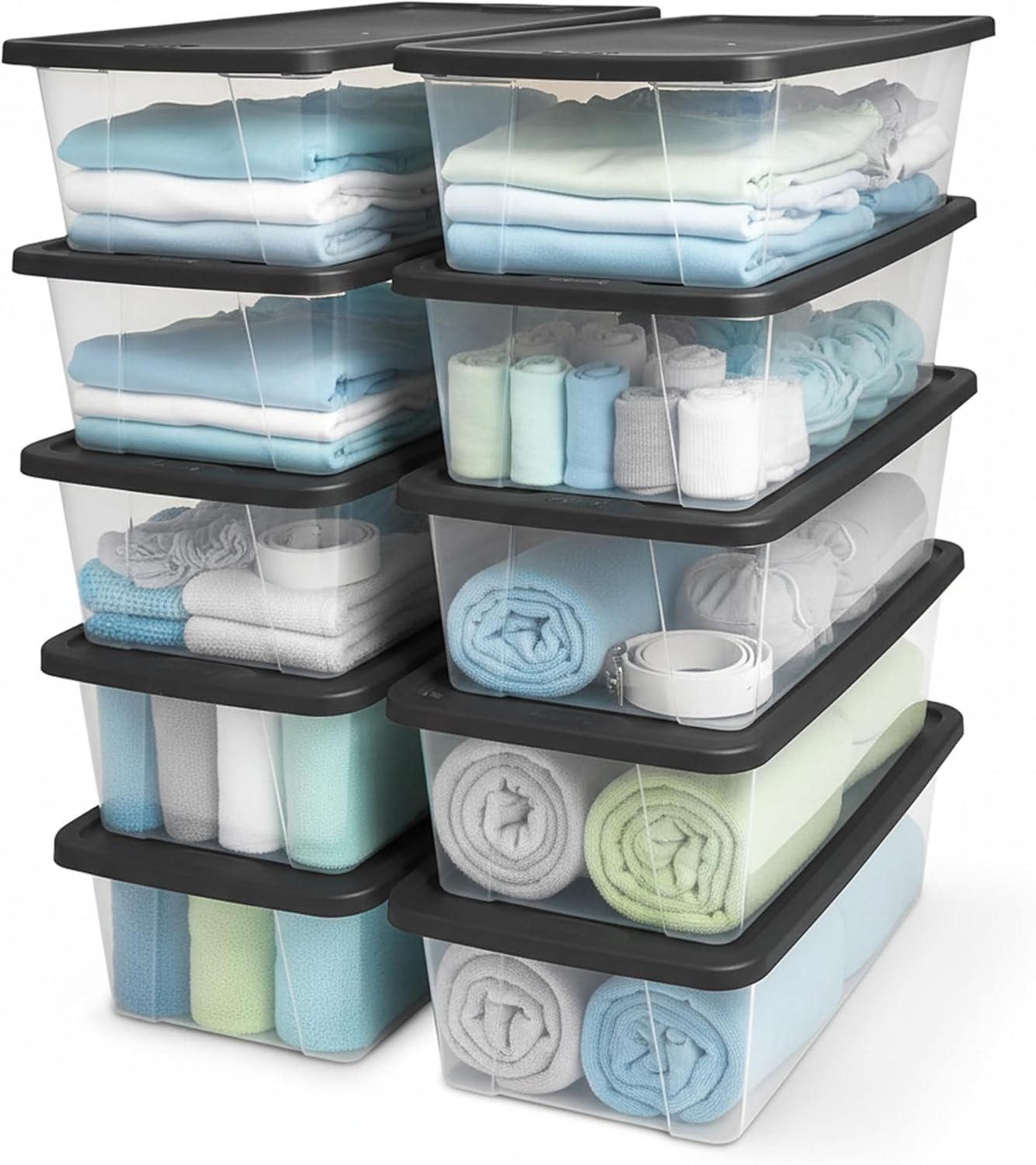 HOMZ 2-Pack Snaplock, Small Clear Plastic Storage Organizer Bins w/ Lids, 28 Quart, Gray - Stackable Container Boxes for Bedroom, Bathroom, Garage, and Office Organization