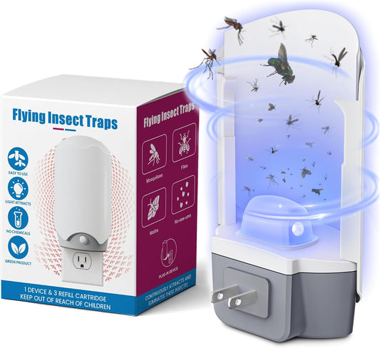 Forhimn Fly Trap Indoor, 2 Plug-in Fly Catchers with 6 Glue Card Refills, Fruit Fly & Gnat Trap for Home, Sticky Light Catcher for Flying Insects, Gnats & Moths, Clean & Quiet Indoor Plug-in Device
