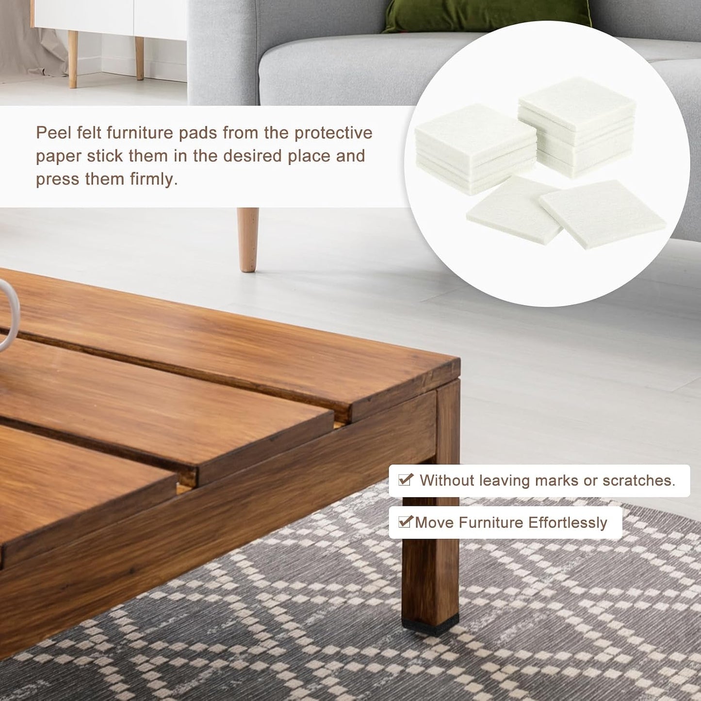 uxcell Furniture Pads, 16Pcs 2.5" - Square Self Adhesive Felt Furniture Pads, Floor Protectors for Furniture Feet Chairs Legs Hardwood Floors (Brown)
