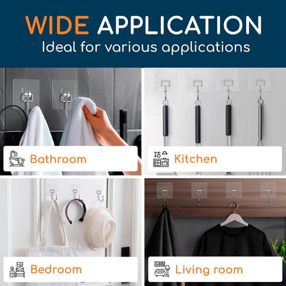 GLUIT Adhesive Wall Hooks for Hanging Heavy Duty 22 lbs Hooks for Walls No Drill, Towel Sticky Clear Hook, Waterproof, Home, Bathroom, Kitchen, Office, and Outdoor 12 Pack