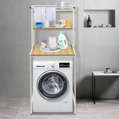 Over Washer Dryer Shelves, 3-Tier Laundry Room Storage and Organizer Standing Shelf with Towel Bar, Saving Organizers Shelf, 27.16 x 23.62 x 69.48 in, White