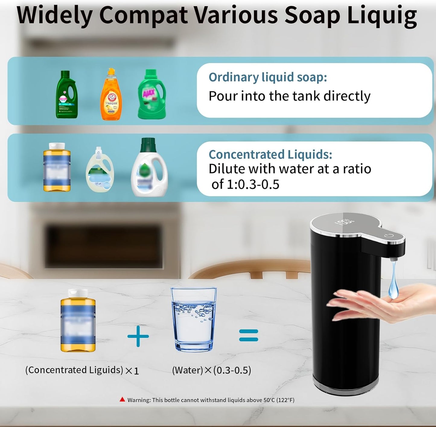 Automatic Foaming Soap Dispenser,Touchless Foam Soap Dispenser,12oz Rechargeabled Wall Mounted Smart for Bathroom and Kitchen Dish Soap,Easy for Toddlers（Brushed Silver）