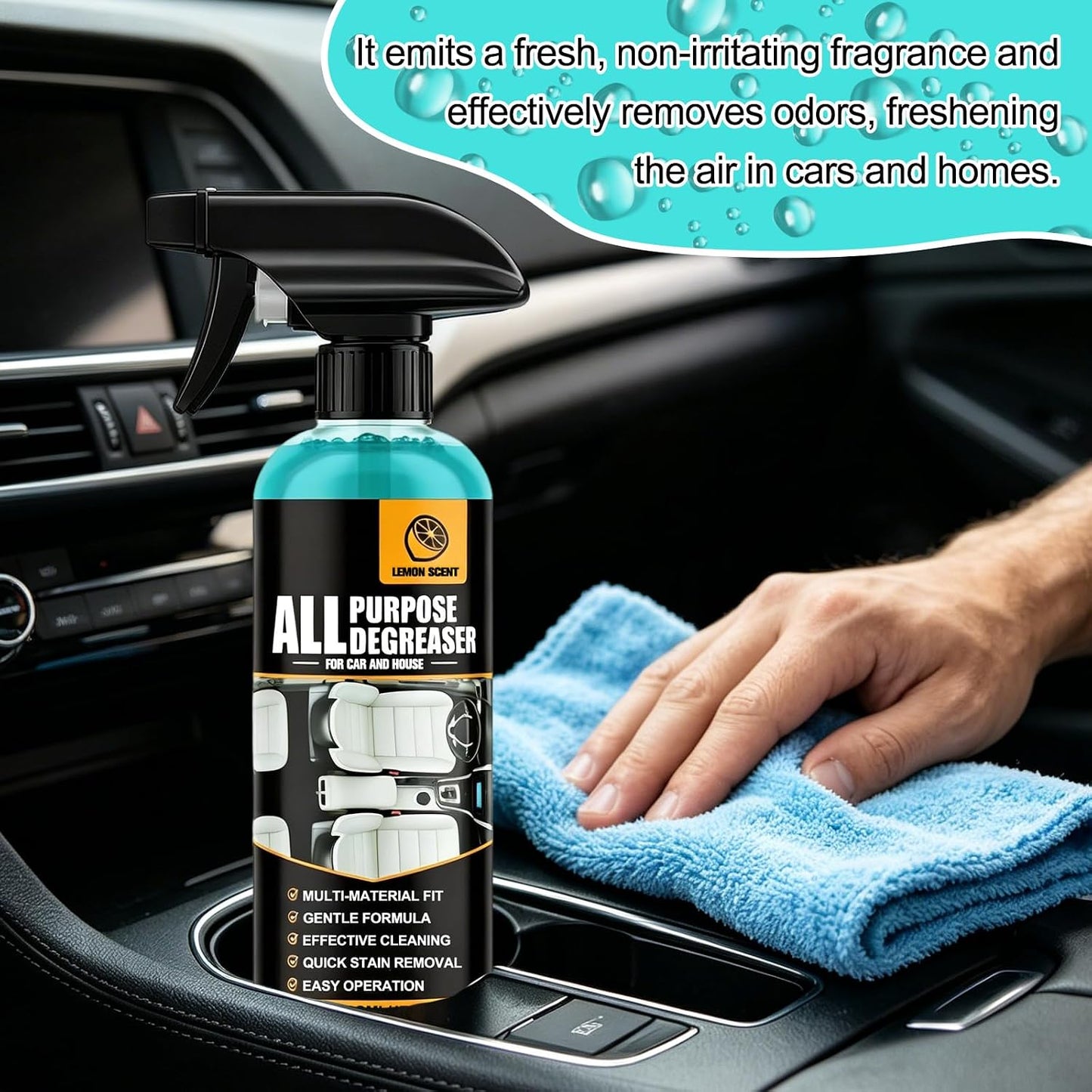 2Pcs All Purpose Degreaser for Car and House, Lemon Scent Mulit Heavy-Duty Cleaning Spray, Car and House Multi-purpose Cleaning Spray, Quick Stain Removal For Cars Kitchen Bathroom