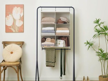 StorageWorks Hanging Closet Organizer with Metal Rod, 4-Section Closet Organizers and Storage, Collapsible Hanging Shelves for Baby Clothes, Shoes, Sweater Storage, Ivory and White