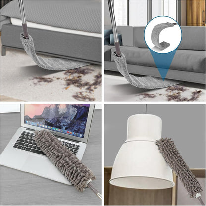 4 Pcs Microfiber Cobweb Duster with 100-inch Extendable Pole, Washable and Reusable Feather Cleaning Duster Kit with 3 Duster Heads,Dusters for Cleaning with Telescopic Pole for High Ceiling Fan