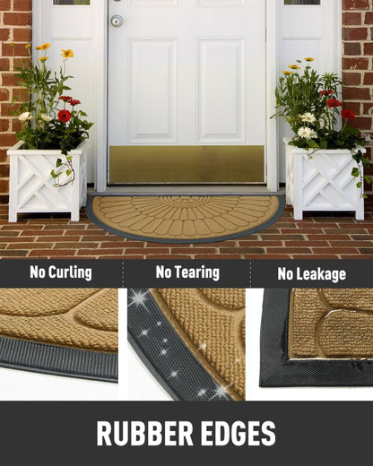 tchdio Door Mat Outdoor Indoor Entrance Doormat-Semicircular Durable Rubber Non Slip Front Door Mat for Outside Inside Entry Entryway Dirt Trapper WelcomeMat for Muddy Paws and Shoes-Black 17”x30”
