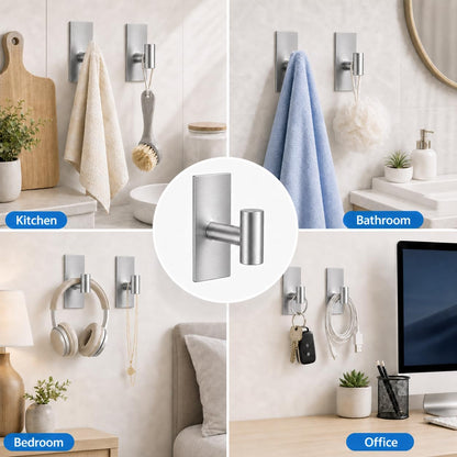 Removable Towel Hooks for Bathrooms, Heavy Duty Adhesive Hooks for Walls No Damage, Black Home Storage Hooks for Inside Shower, Sticky Hooks for Hanging Robe Coat Loofah Clothes Kitchen, 14Pcs Sus304