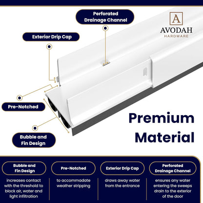 32 Inch White Adjustable Double Bubble Under Door Seal for Exterior Doors, 32 inch Door Sweep with Drip Edge & Drainage Channel Avodah Hardware