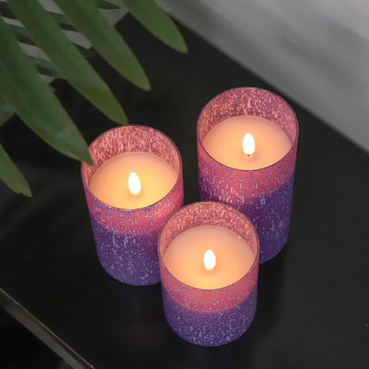 Blue Flameless Candles with Remote, Real Wax Glass Battery Operated Candles with Timer, LED Pillar Candle for Bedroom Home Wedding Birthday Party Fall Halloween Christmas Decorations, Set of 3