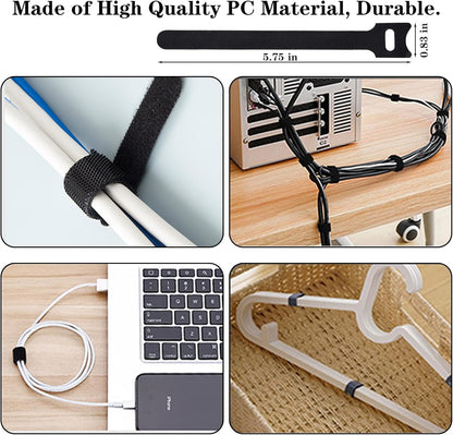 N NOROCME 192 PCS Cable Management Kit 4 Wire Organizer Sleeve | 11 Cable Holder,35Cord Clips 10+2 Roll Cable Organizer Straps,100 Fastening Cable Ties,for Computer TV Under Desk