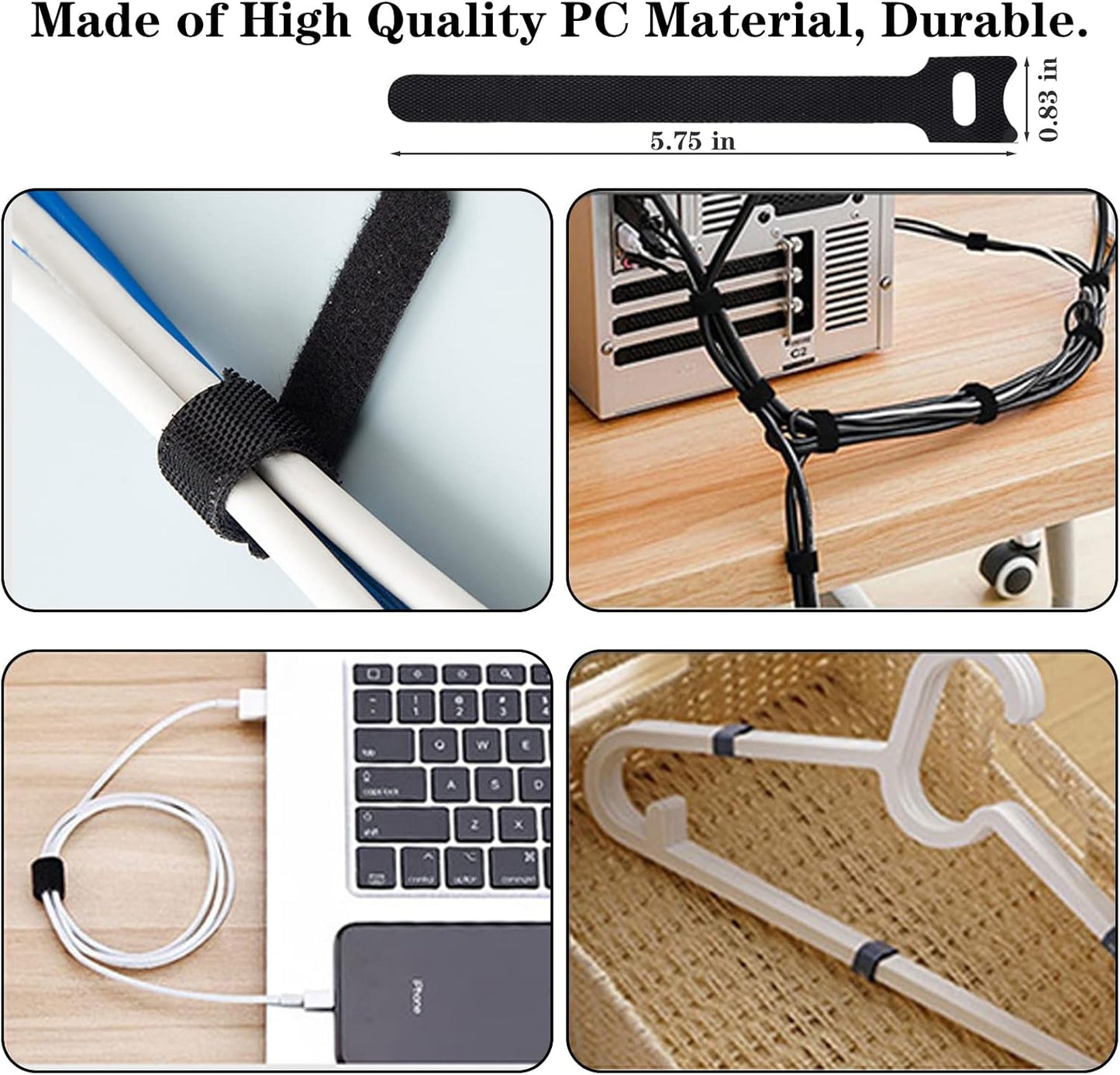 White Cable Management Organizer Kit 4 Cable Sleeve Split 311Pcs | 47Cable Clips 12Cord Clips Holder,22 Cable Ties, 20 adhesive Wall cable Tie, 200Fasten Cable Ties for TV Electronics