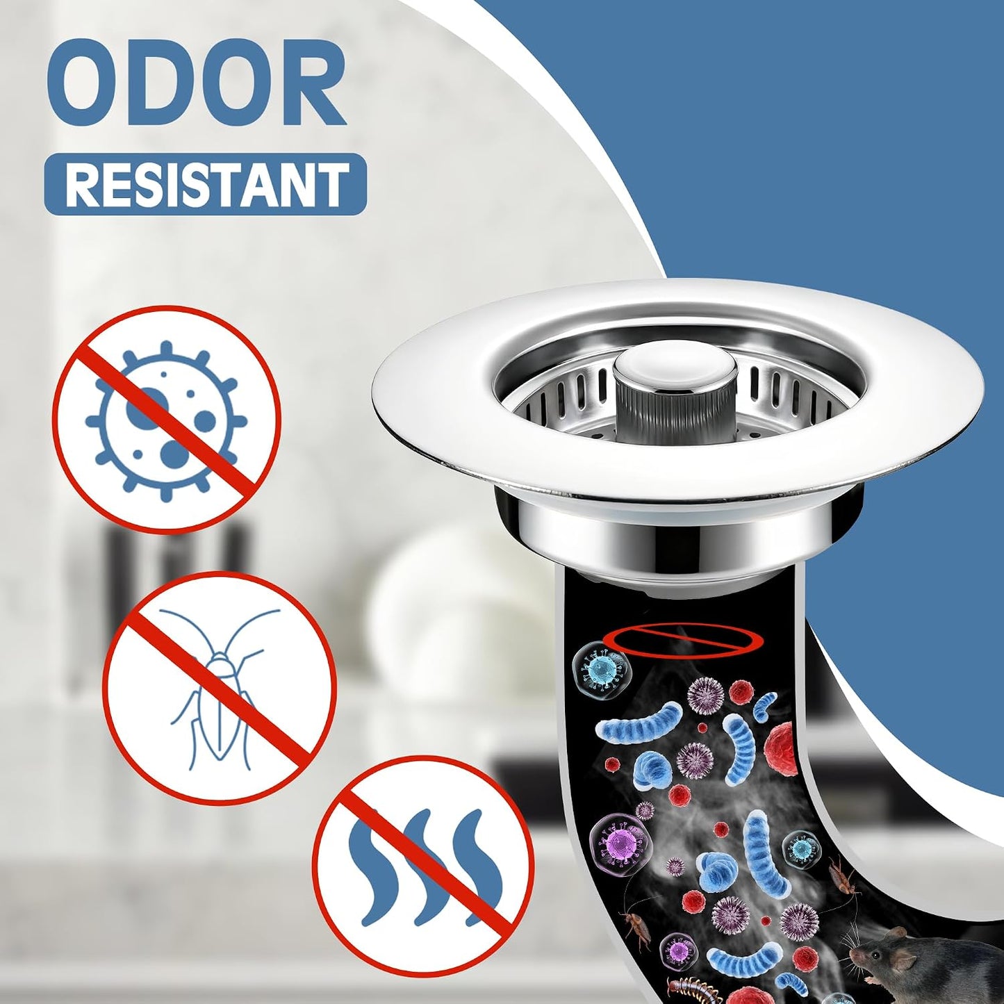 Sink Drain Strainer 3 in 1, 304 Stainless Steel Pop Up Kitchen Sink Stopper with Anti-Clogging Basket, Kitchen Essential Drain Anti-Clog Gadgets, Fits US Standard 3-1/2'' Sink Drain (SUS 304 Brushed)