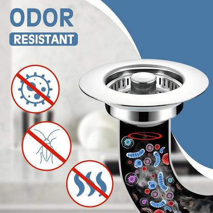 Sink Drain Strainer 3 in 1, 304 Stainless Steel Pop Up Kitchen Sink Stopper with Anti-Clogging Basket, Kitchen Essential Drain Anti-Clog Gadgets, Fits US Standard 3-1/2'' Sink Drain (SUS 304 Brushed)