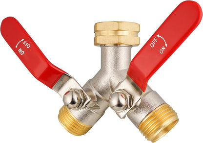 EJW Hose Splitter 2 Way, Garden Hose Splitters, Heavy Duty Faucet Splitter,Rv Brass Water Hose Y Splitter, Double Hose Connector, Spigot Splitter, Two Way Hose Manifold Valve 3/4 Inch GHT Thread.