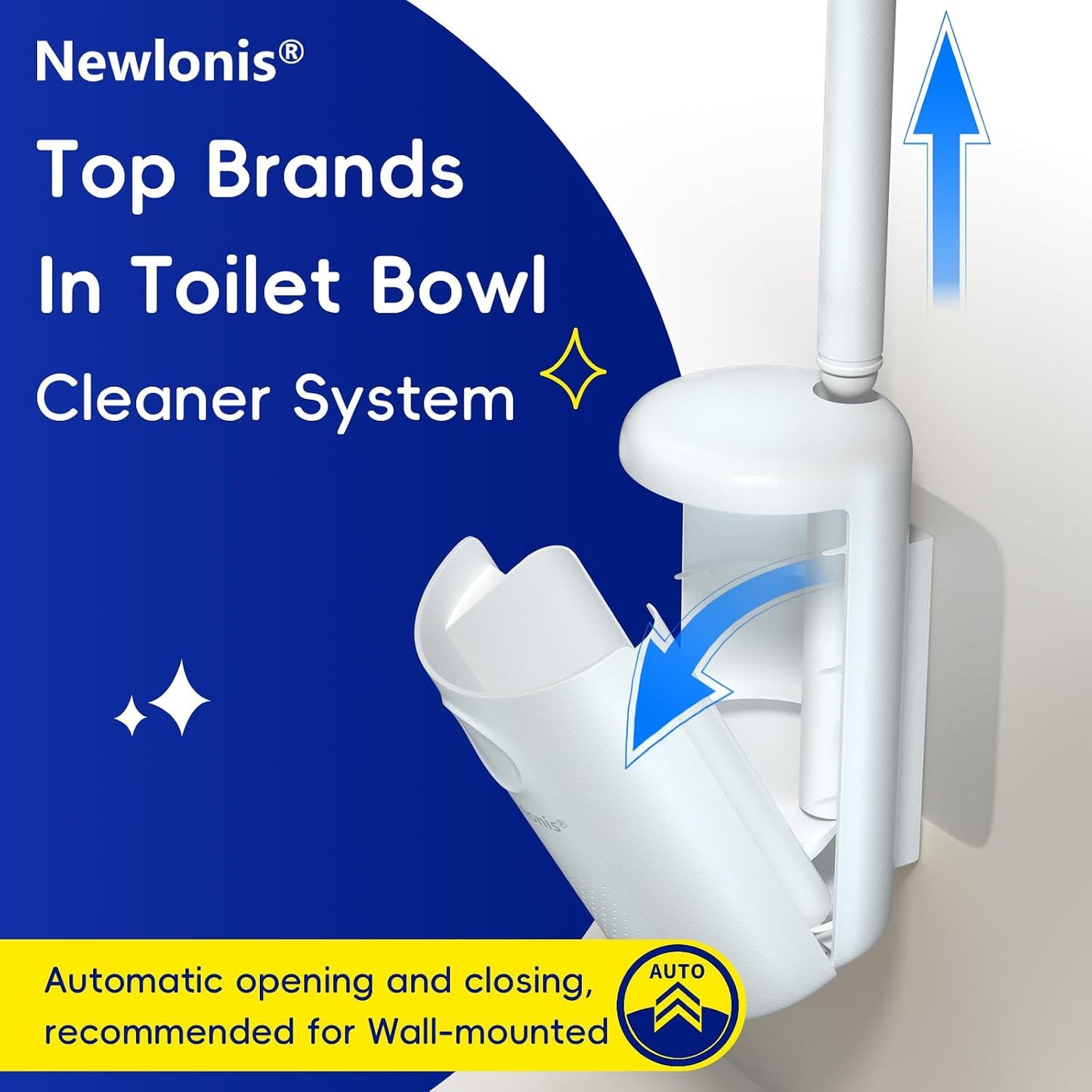 Newlonis® Disposable Toilet Brush, 32 Scented Refills, Wall-Mounted | Touch-Free, Toilet Cleaning Supplies