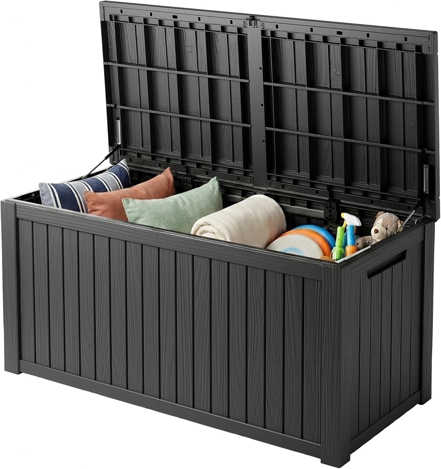TARKARI 275 Gallon Resin Deck Box, Waterproof Outdoor Storage Box, Lockable for Patio Furniture, Garden Tools, Pool Accessories, UV-Resistant for All Weather Use, Black