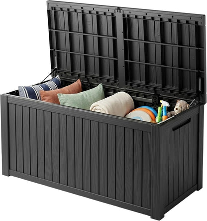 TARKARI 275 Gallon Resin Deck Box, Waterproof Outdoor Storage Box, Lockable for Patio Furniture, Garden Tools, Pool Accessories, UV-Resistant for All Weather Use, Black