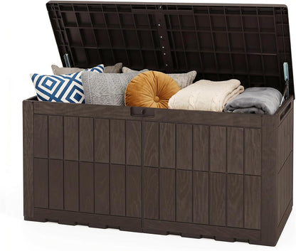 Tangkula 25 Gallon Waterproof Outdoor Storage Box with Lockable Lid | PP Resin, Wicker Patterned, Indoor Outdoor Use, Portable, Versatility, for Deck, Pool, Patio Cushions, Garden Tools