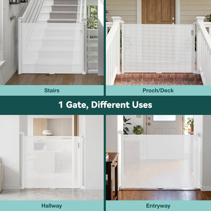 Babepai Retractable Baby Gates for Stairs, Retractable Dog Gate for Indoor/Outdoor Use | Child Gates for Doorways, Deck, Porch, Hallways, Patio (White, 55" Wide 34" Height)
