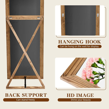 Full Length Mirror 65"x22" with Stand Solid Wood Frame Floor Large Mirror for Living Room, Bedroom Hanging Standing or Leaning Wall-Mounted, New Black