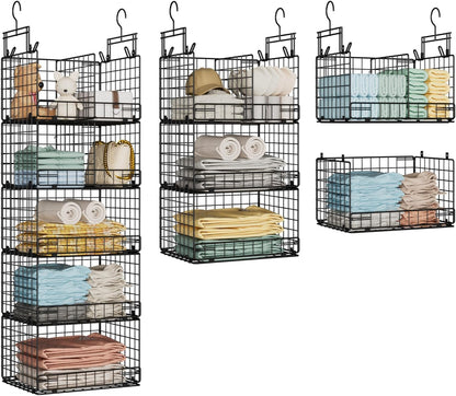 VyGrow 5 Tier Hanging Closet Organizer with Adjustable Dividers, Heavy-Duty Storage Shelves for Clothing, Kitchen, Laundry Room, Extra Large Baskets, 15.7" W x 11.8" D x 51" H, White