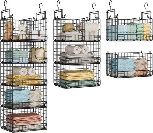 VyGrow 5 Tier Hanging Closet Organizer with Adjustable Dividers, Heavy-Duty Storage Shelves for Clothing, Kitchen, Laundry Room, Extra Large Baskets, 15.7" W x 11.8" D x 51" H, White