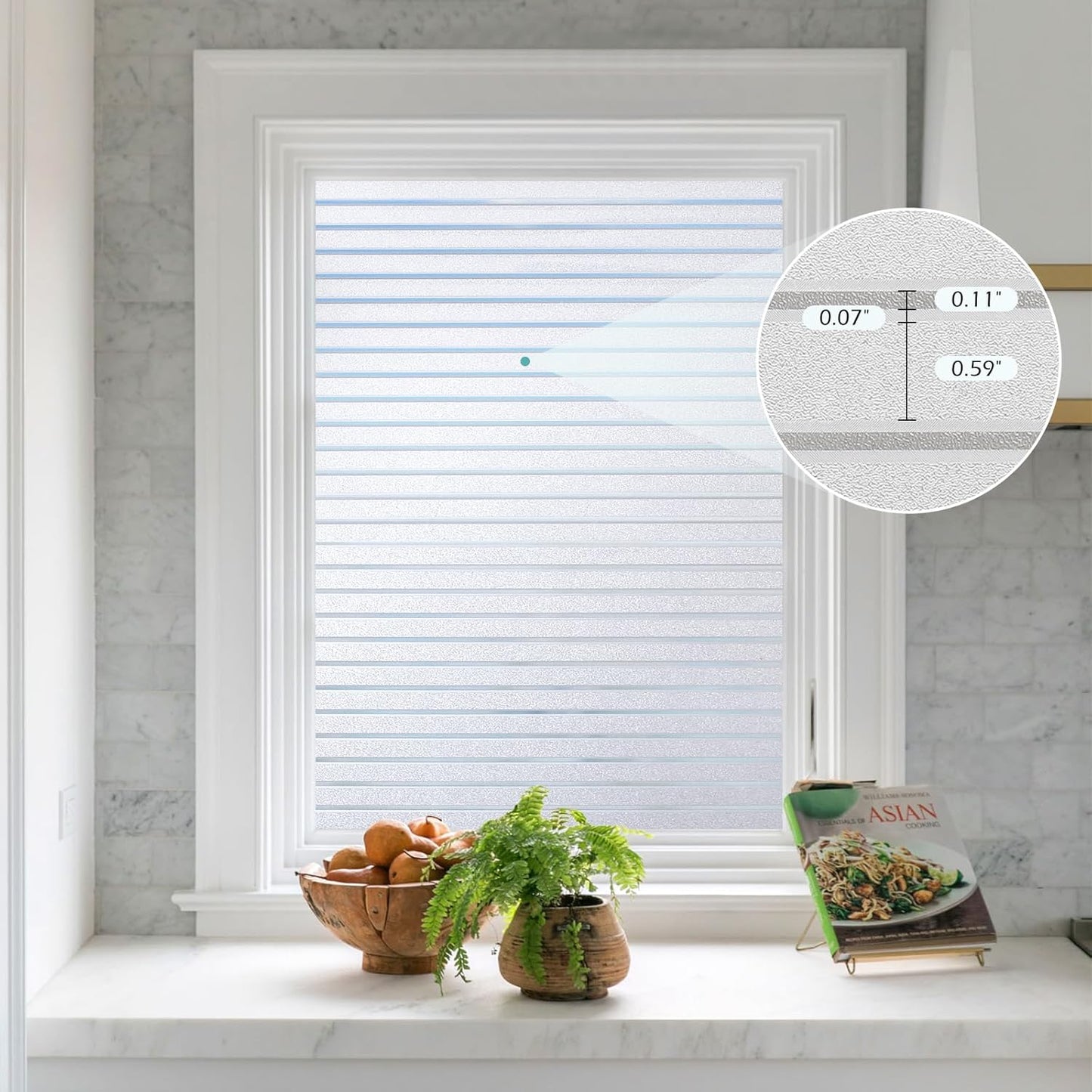 DOWELL Window Privacy Film, Frosted Glass Window Film, Static Cling Non-Adhesive Glass Clings, Sun Blocking Opaque Coverings, Reusable Door Stickers for Bathroom Home Office, Pure, 17.5" x 78.7"