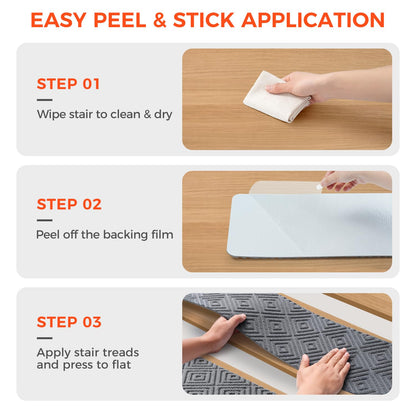 BAGAIL 15 Pack Non-Slip Stair Treads for Wooden Steps, 8"x30" Peel and Stick Carpet Stair Runners, Machine Washable Indoor Step Covers with No-Residue Adhesive for Dogs, Kids & Elderly - Bluish Grey