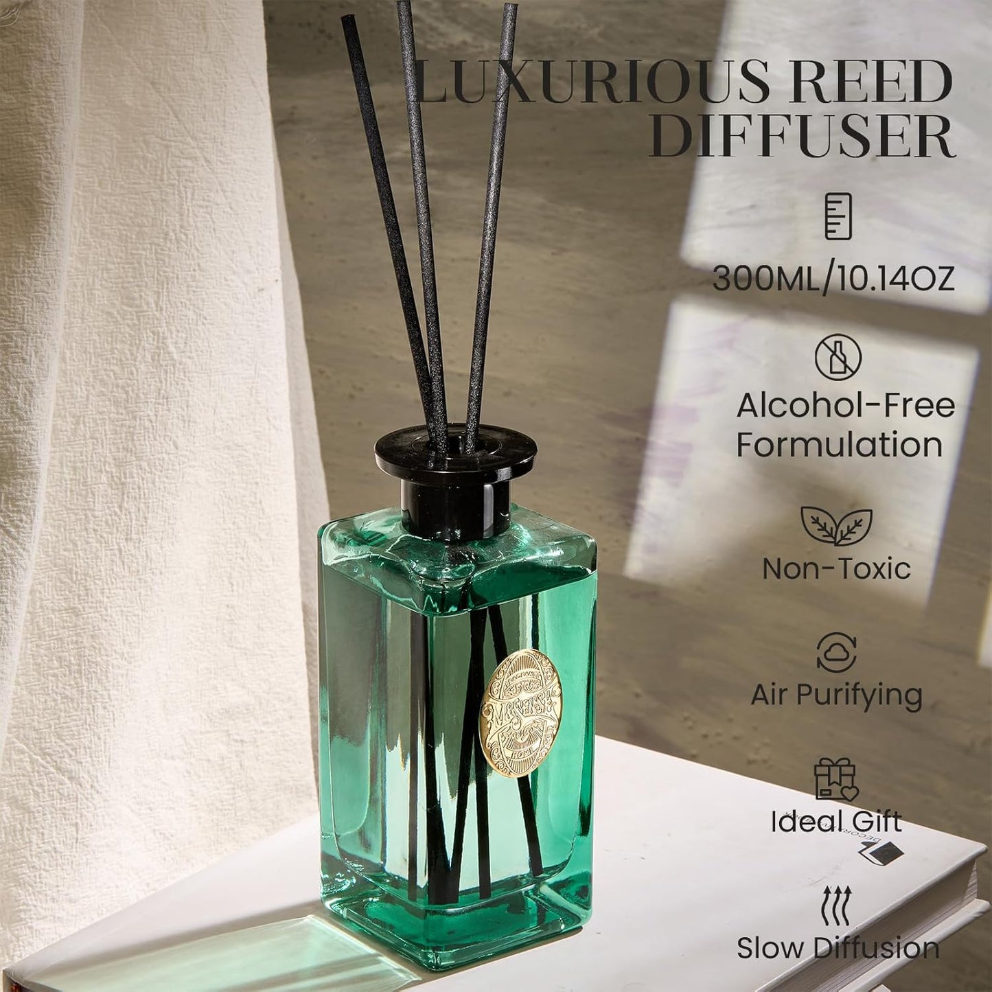 M&SENSE 6.3 oz Large Reed Diffuser Set | Lime+Basil Scent Oil Diffuser with Sticks | Hotel Collection Non-Toxic Home Fragrance |for Bedroom Bathroom Living Room - Colors B