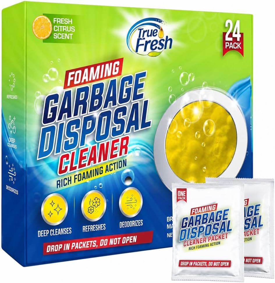 True Fresh Garbage Disposal Cleaner Powder Packets, Large 15g Drop-In Sink Packets, Deep Foaming Sink & Drain Cleaner for Grease & Residue, Disposal Cleaner and Deodorizer, Fresh Citrus Scent, 24 Pack