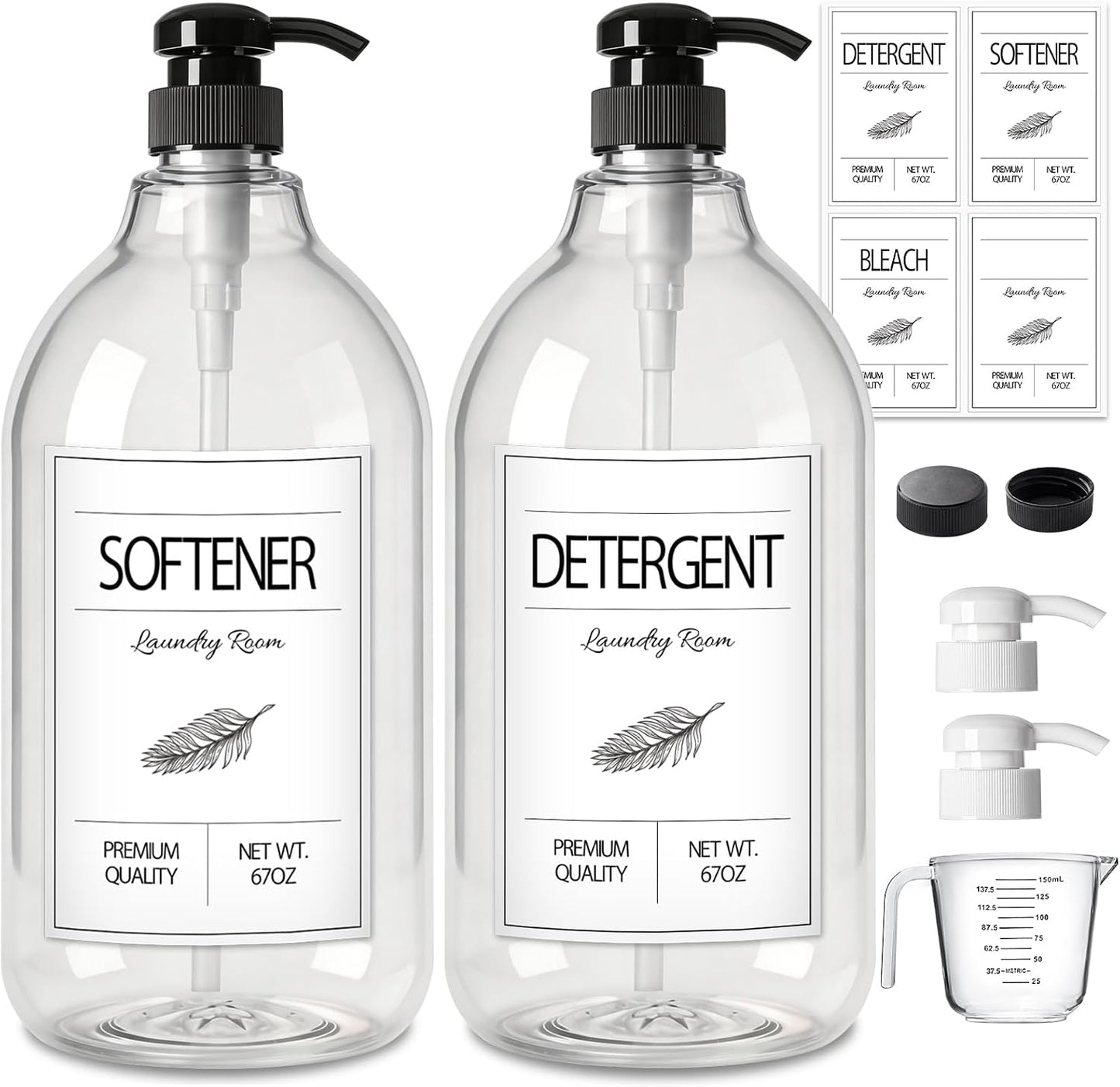 GMISUN Laundry Detergent Soap Dispenser, Liquid Laundry Detergent Dispenser, Container for Farmhouse Laundry Room Decor, Organizer for Liquid SoftenerBleach Heavy Duty Plastic Bottle(64 Oz 3 Pack)
