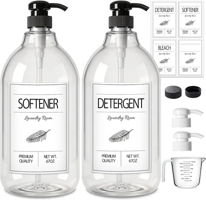GMISUN Laundry Detergent Soap Dispenser, Liquid Laundry Detergent Dispenser, Container for Farmhouse Laundry Room Decor, Organizer for Liquid SoftenerBleach Heavy Duty Plastic Bottle(64 Oz 3 Pack)