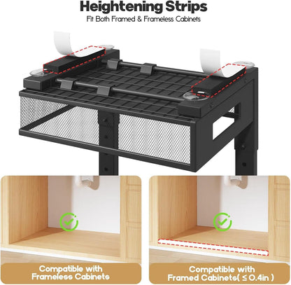 Under Sink Organizer, 2-Tier Dual Pull Out Cabinet Organizer Drawers With Smooth Circular Rail, Large Capacity Metal Mesh Sliding Shelves For Bathroom& Kitchen Storage,Height Adjustable–White,2 Packs