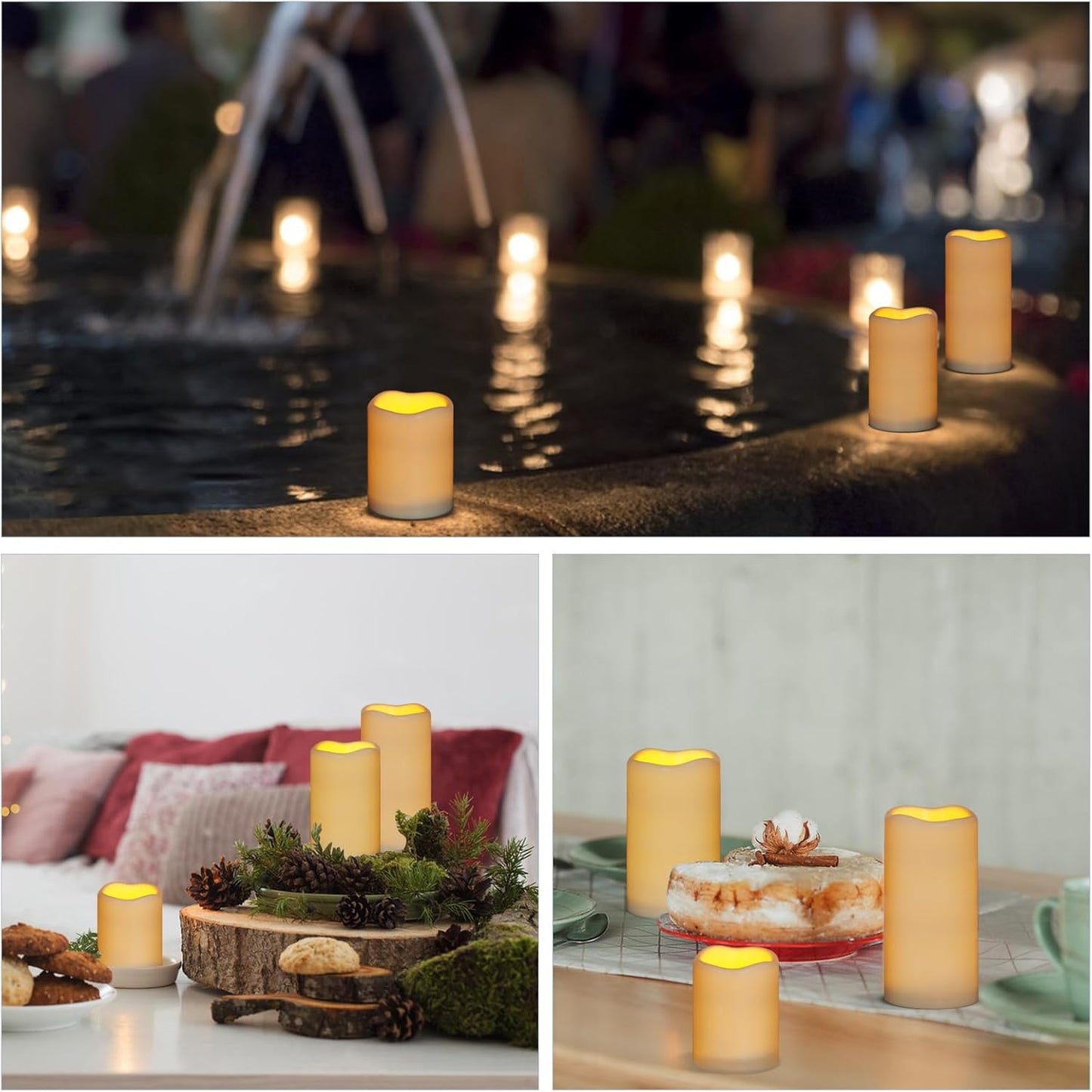 Flameless Candles 4" 5" 6" Set of 3 Ivory Outdoor Indoor Pillars 3" Diameter Battery Operated Flickering Candles Include 10-Key Remote Timer Function 400+ Hours Requires 2 AA Batteries（3 Pack)