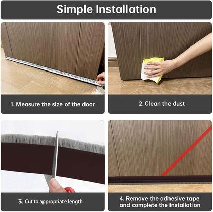 Door Sweep for Bottom of Door, Integrated Bottom Door Draft Stopper with Brush, Self-Adhesive Under Door Seal for Dust/Noise/Hot or Cold Air Insulation, Black 39.37" L/1" W