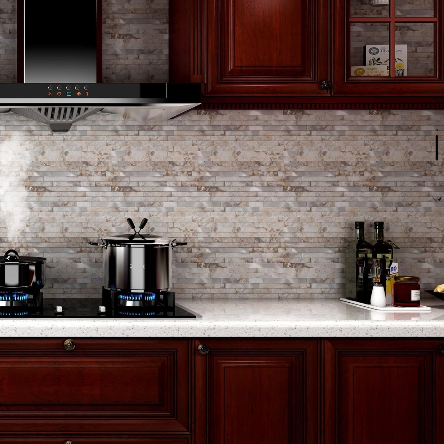 Yipscazo 2026 New Upgrade 11.34" X 11.57" Peel and Stick Backsplash, Stick on Backsplash Tiles for Kitchen, Bathroom, Fireplace (10 Sheets, Beige Rocks + Rose Gold)