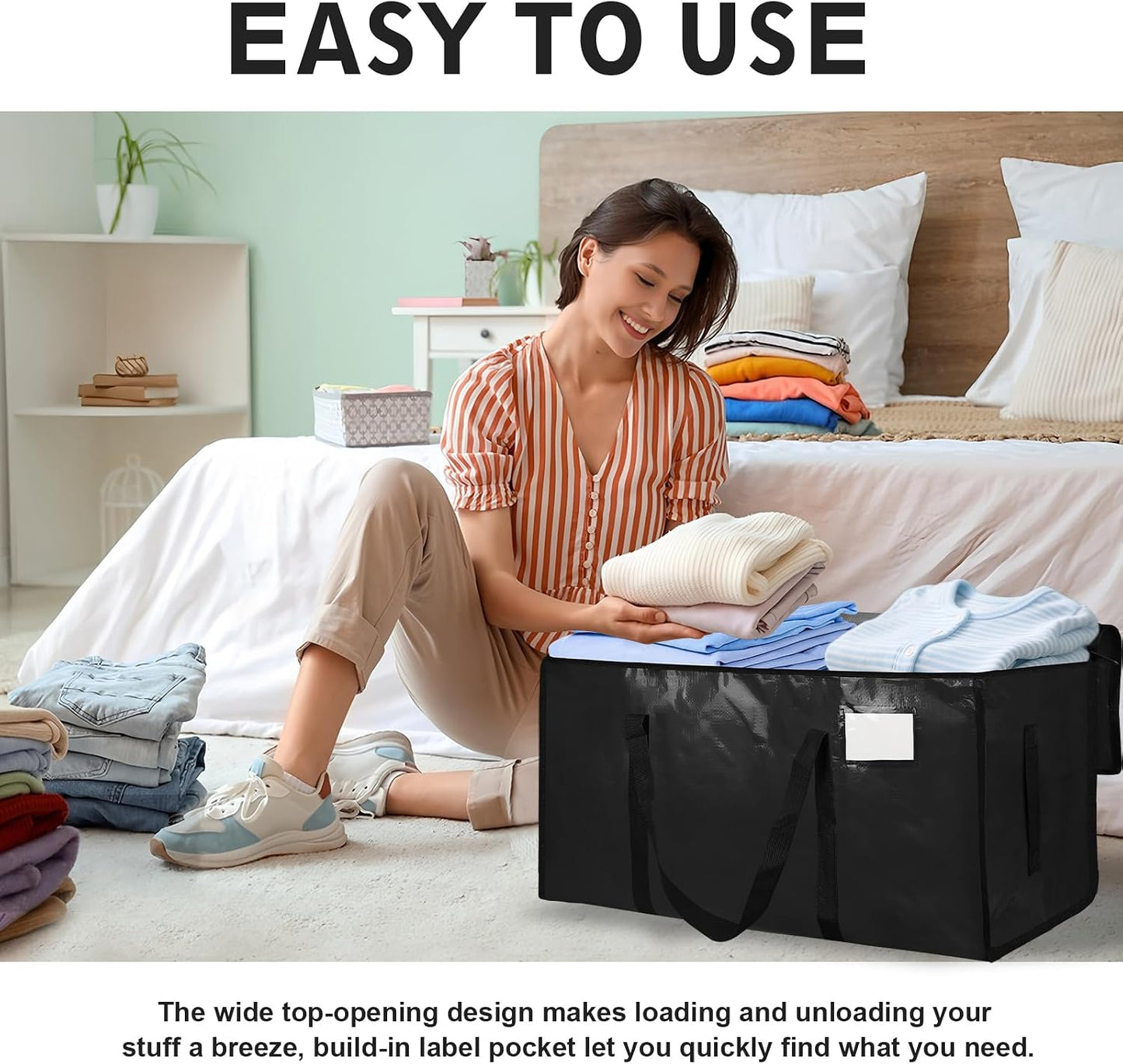 8 Pack-Extra Large Heavy Duty Moving Bags - Waterproof Storage Totes with Handles & Zippers, Foldable for College Dorm, Storage (Clear)