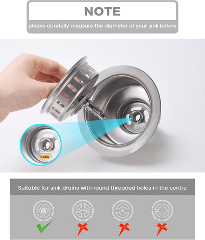 KONE 3-1/2 Inch Kitchen Sink Drain Strainer Assembly Made by All Stainless Steel with Strainer Basket/Drain Stopper, Replacement for Standard Commercial Drains