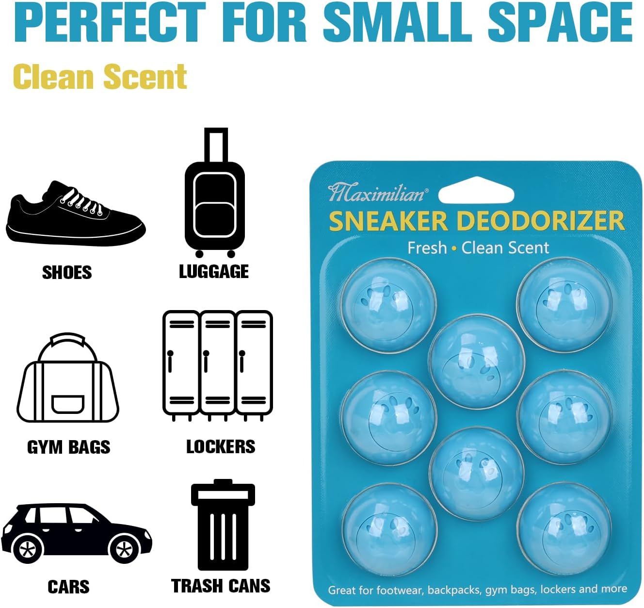MAXIMILIAN Shoe Deodorizer Balls 8pcs Professional Shoe Fresheners Balls Foot Odor Eliminator Odor-Fighting Freshener for Neutralizing Odor and Refreshing Sneaker Shoes,Wardrobe,Bags,Blue