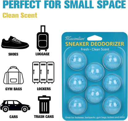 MAXIMILIAN Shoe Deodorizer Balls 8pcs Professional Shoe Fresheners Balls Foot Odor Eliminator Odor-Fighting Freshener for Neutralizing Odor and Refreshing Sneaker Shoes,Wardrobe,Bags,Blue