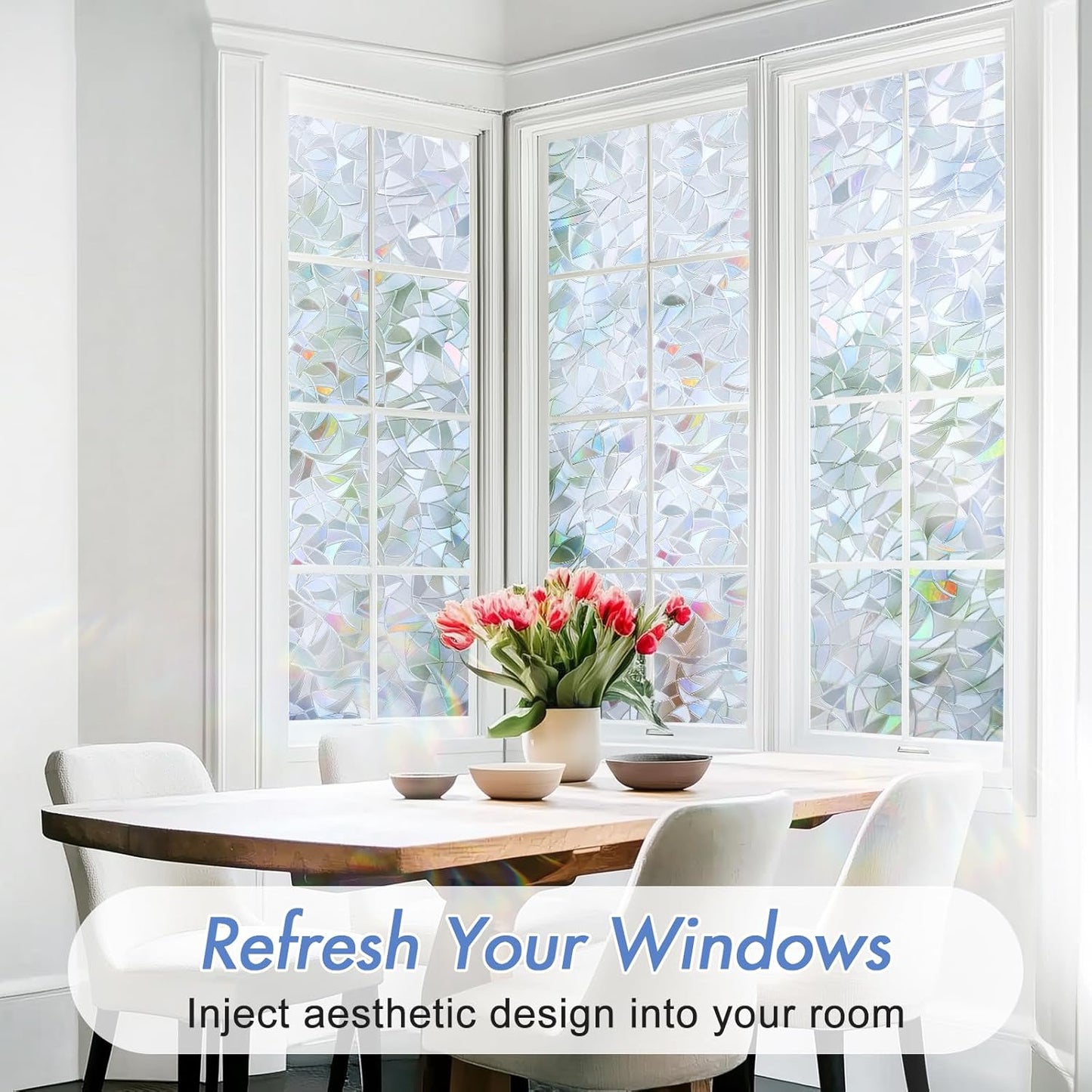 Haton Window Privacy Film, Stained Glass Rainbow Film Decorative Window Clings, Static Cling Sun Blocking Stickers Decals Coverings Tint for Home Heat Control, Non-Adhesive 17.5" x 78.7"