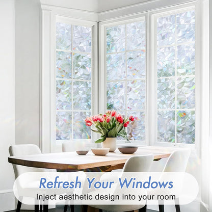 Haton Window Privacy Film, Stained Glass Rainbow Film Decorative Window Clings, Static Cling Sun Blocking Stickers Decals Coverings Tint for Home Heat Control, Non-Adhesive 17.5" x 78.7"
