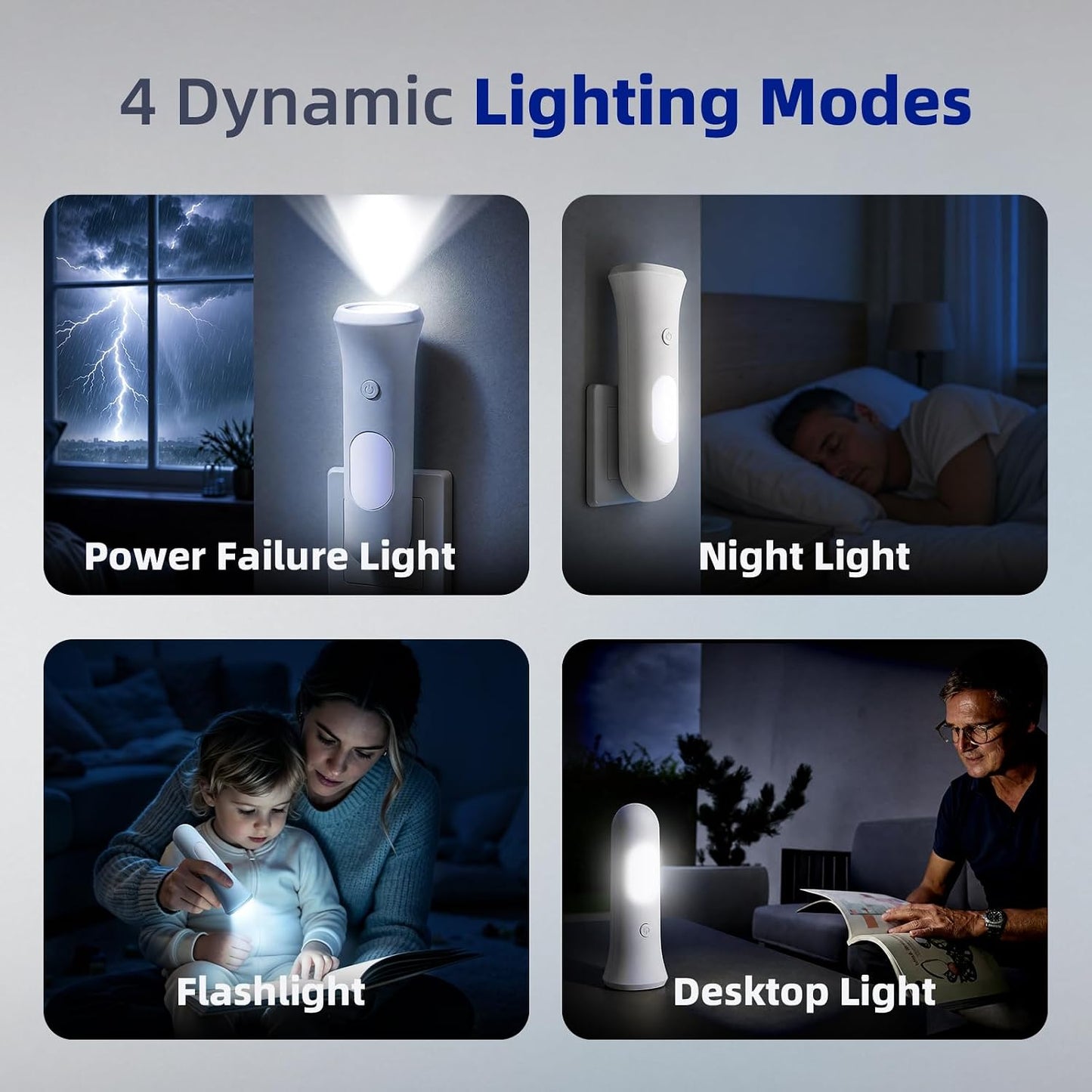 ROSSEX 4 in 1 Emergency Lights for Home Power Failure, 3 Pcs Rechargeable LED Flashlight Plug in Wall, Automatic Turn-On Power Outage Night Light Flashlight for Hurricane Preparedness Items