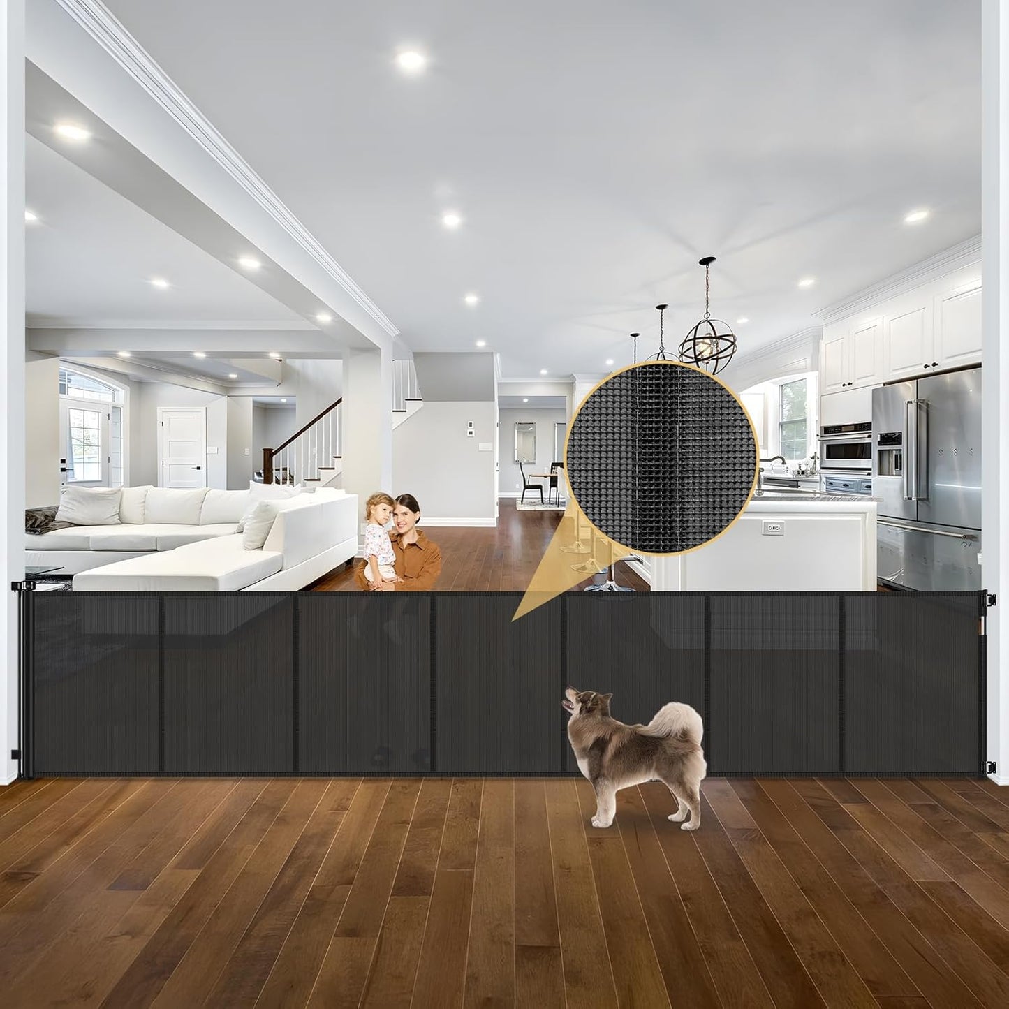 Newly Enhanced - 42" Tall × 120" Extra Wide Retractable Baby Gate Keeps Pets from Getting Under Tall Dog Gate, Indoor/Outdoor Baby Gates for Dogs, Retractable Dog Gate for Large Openings, White